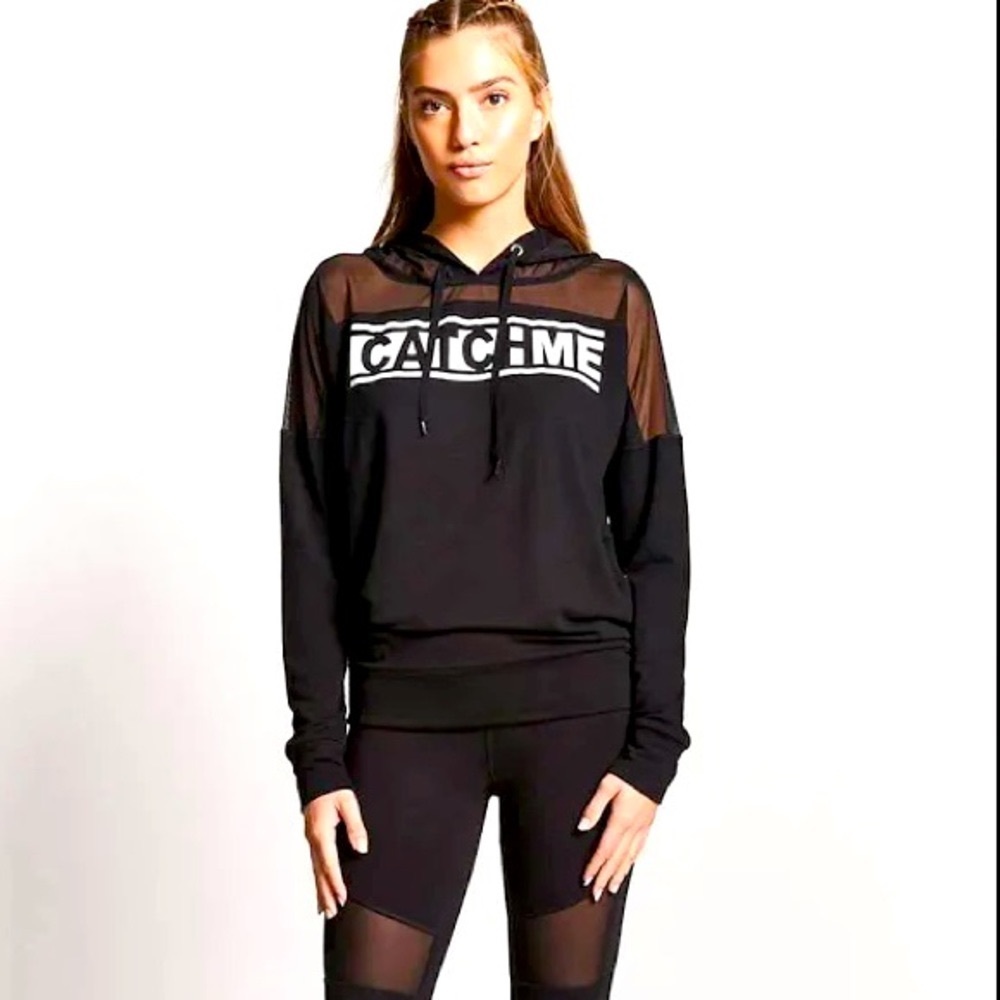 Forever 21 | F21 Black Active Graphic Mesh Panel long sleeve